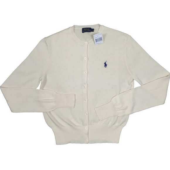 NEW Polo Ralph Lauren Cardigan Style Sweater XS S M L XL Creme  Blue Polo Player - Picture 1 of 1